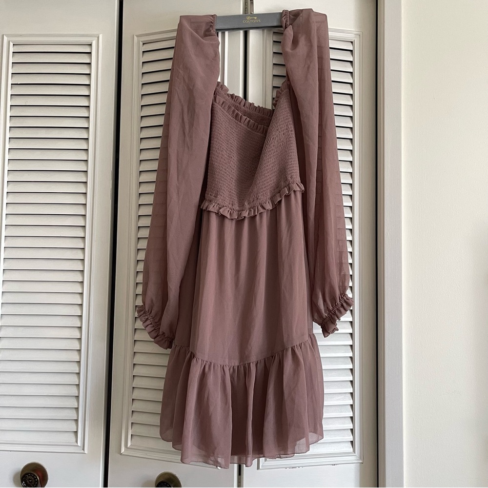 Aritzia Blush Pink Long-Sleeve Smocked Mini Dress - Picture 3 of 5